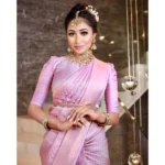 Women's Soft Lichi Silk Printed Saree With Unstitched Blouse 5.5Mtr (Pink) - Image 2