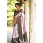 Women's Soft Lichi Silk Printed Saree With Unstitched Blouse 5.5Mtr (Light-Pink) - Image 2
