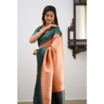 Women's Soft Lichi Silk Printed Saree With Unstitched Blouse 5.5Mtr (Orange) - Image 2