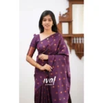 Women's Soft Lichi Silk Printed Saree With Unstitched Blouse 5.5Mtr (Purple) - Image 2