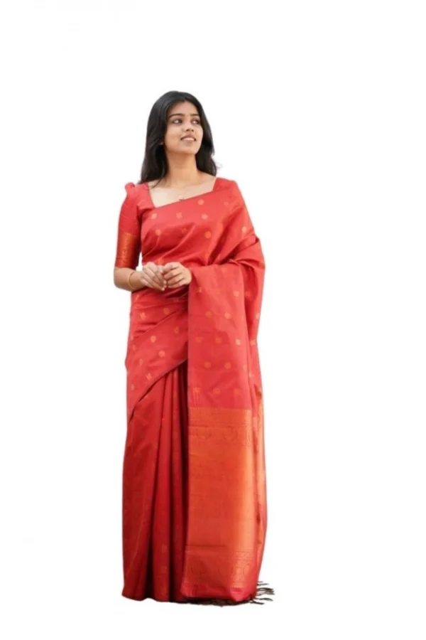 Women's Soft Lichi Silk Printed Saree With Unstitched Blouse 5.5Mtr (Red)