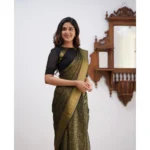 Women's Soft Lichi Silk Printed Saree With Unstitched Blouse 5.5Mtr (Green) - Image 2