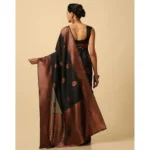 Women's Soft Lichi Silk Printed Saree With Unstitched Blouse 5.5Mtr (Black) - Image 2