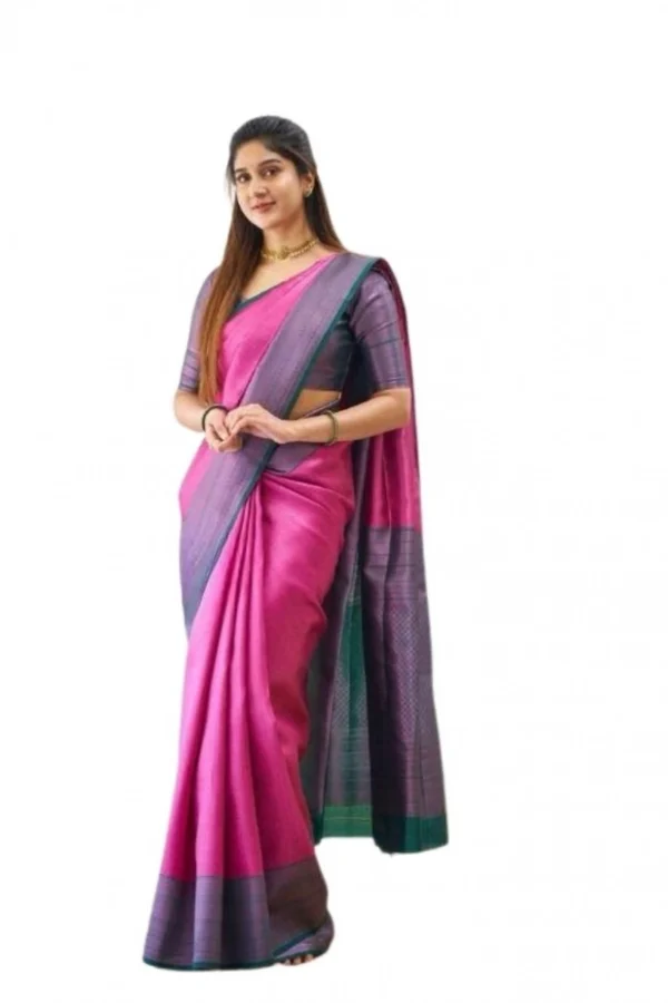 Women's Soft Lichi Silk Printed Saree With Unstitched Blouse 5.5Mtr (Pink)