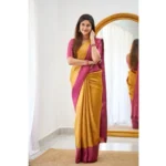 Women's Soft Lichi Silk Printed Saree With Unstitched Blouse 5.5Mtr (Mustard ) - Image 2