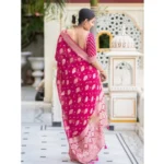 Women's Soft Lichi Silk Printed Saree With Unstitched Blouse 5.5Mtr (Pink) - Image 2