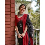 Women's Soft Lilan Printed Saree With Unstitched Blouse 5.5Mtr (Black) - Image 2