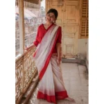 Women's Soft Lilan Printed Saree With Unstitched Blouse 5.5Mtr (White)