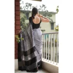 Women's Soft Lilan Printed Saree With Unstitched Blouse 5.5Mtr (Black) - Image 2