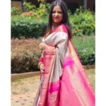 Women's Soft Lichi Silk Printed Saree With Unstitched Blouse 5.5Mtr (Grey) - Image 2