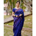 Women's Soft Lichi Silk Printed Saree With Unstitched Blouse 5.5Mtr (Blue) - Image 2