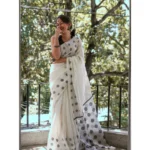 Women's Soft Lilan Printed Saree With Unstitched Blouse 5.5Mtr (White) - Image 2