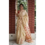 Women's Soft Lilan Printed Saree With Unstitched Blouse 5.5Mtr (Cream) - Image 2