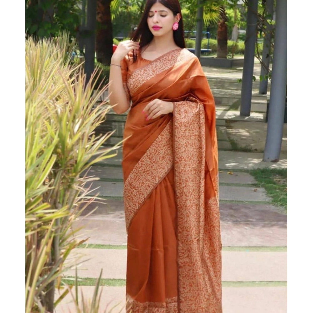 PID-63663-Women-s-Soft-Lichi-Silk-Printed-Saree-With-Unstitched-Blouse-5-5-Mtr-Brown-1-1000x1000-1.webp Women's Soft Lichi Silk Printed Saree With Unstitched Blouse 5.5Mtr (Brown) - Image 1