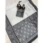 Women's Soft Lichi Silk Printed Saree With Unstitched Blouse 5.5Mtr (Off-White) - Image 2