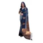 Women's Soft Lichi Silk Printed Saree With Unstitched Blouse 5.5Mtr (Grey)