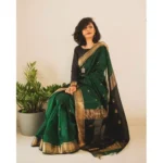 Women's Soft Lichi Silk Printed Saree With Unstitched Blouse 5.5Mtr (Green) - Image 2