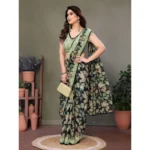 Women's Chiffon Printed Saree With Unstitched Blouse 5.5Mtr (Green) - Image 2