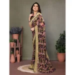 Women's Chiffon Printed Saree With Unstitched Blouse 5.5Mtr (Beige) - Image 4