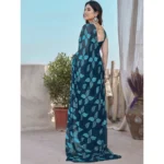 Women's Chiffon Printed Saree With Unstitched Blouse 5.5Mtr (Blue) - Image 4