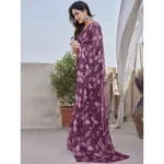 Women's Chiffon Printed Saree With Unstitched Blouse 5.5Mtr (Purple) - Image 2