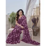 Women's Chiffon Printed Saree With Unstitched Blouse 5.5Mtr (Purple) - Image 3