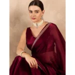 Women's Jimmy Choo solid Saree With Unstitched Blouse 5.5Mtr (Wine ) - Image 2