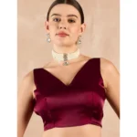 Women's Jimmy Choo solid Saree With Unstitched Blouse 5.5Mtr (Wine ) - Image 3