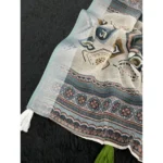 Women's Linen Cotton  Printed Saree With Unstitched Blouse 5.5Mtr (Grey) - Image 3