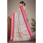 Women's Cotton Silk  Printed Saree With Unstitched Blouse 5.5Mtr (Pink) - Image 4