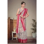 Women's Cotton Silk  Printed Saree With Unstitched Blouse 5.5Mtr (Pink) - Image 2