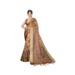 Women's Cotton Silk  Printed Saree With Unstitched Blouse 5.5Mtr (Peach)