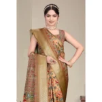 Women's Cotton Silk  Printed Saree With Unstitched Blouse 5.5Mtr (Peach) - Image 2
