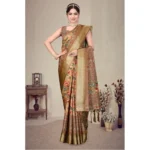 Women's Cotton Silk  Printed Saree With Unstitched Blouse 5.5Mtr (Peach) - Image 4