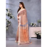 Women's Linen Cotton  Printed Saree With Unstitched Blouse 5.5Mtr (Brown) - Image 2