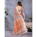 Women's Linen Cotton  Printed Saree With Unstitched Blouse 5.5Mtr (Brown) - Image 3
