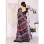 Women's Linen Cotton  Printed Saree With Unstitched Blouse 5.5Mtr (Black) - Image 4