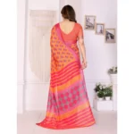 Women's Linen Cotton  Printed Saree With Unstitched Blouse 5.5Mtr (Orange ) - Image 3