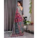 Women's Linen  Printed Saree With Unstitched Blouse 5.5Mtr (Purple) - Image 3