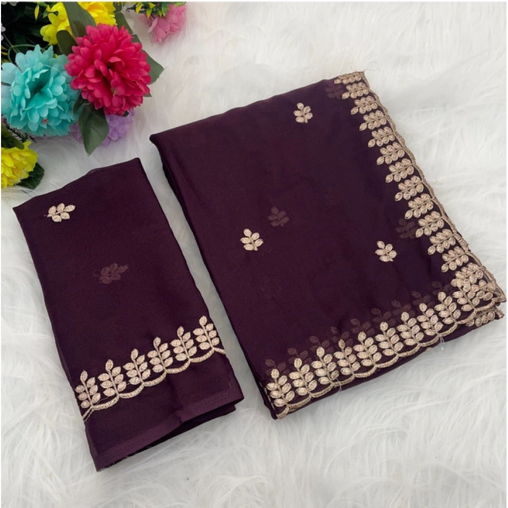 PID-64681-Women-s-Geogette-Embroidered-Saree-With-Unstitched-Blouse-5-5-Mtr-Wine-1-1000x1000-1.webp Women's Georgette Embroidered Saree With Unstitched Blouse 5.5Mtr (Wine) - Image 1