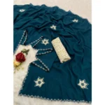 Women's Chiffon Butti Dotted Saree With Unstitched Blouse 5.5Mtr (Blue) - Image 2