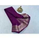 Women's Crepe Chit Pallu Solid Saree With Unstitched Blouse 5.5Mtr (Purple) - Image 2