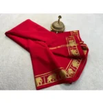 Women's Crepe Chit Pallu Solid Saree With Unstitched Blouse 5.5Mtr (Red) - Image 2