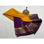 Women's Crepe Chit Pallu Solid Saree With Unstitched Blouse 5.5Mtr (Gold) - Image 2
