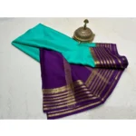 Women's Crepe Chit Pallu Solid Saree With Unstitched Blouse 5.5Mtr (Sky Blue) - Image 2