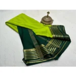 Women's Crepe Chit Pallu Solid Saree With Unstitched Blouse 5.5Mtr (Green) - Image 2