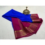Women's Crepe Chit Pallu Solid Saree With Unstitched Blouse 5.5Mtr (Navy Blue) - Image 2