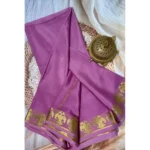 Women's Crepe Chit Pallu Solid Saree With Unstitched Blouse 5.5Mtr (Pink) - Image 2
