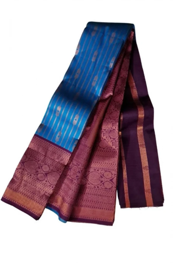 Women's Soft Silk Wooven Saree With Unstitched Blouse 5.5Mtr (Blue)