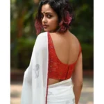 Women's Linen Printed Saree With Unstitched Blouse 5.5Mtr (White) - Image 3